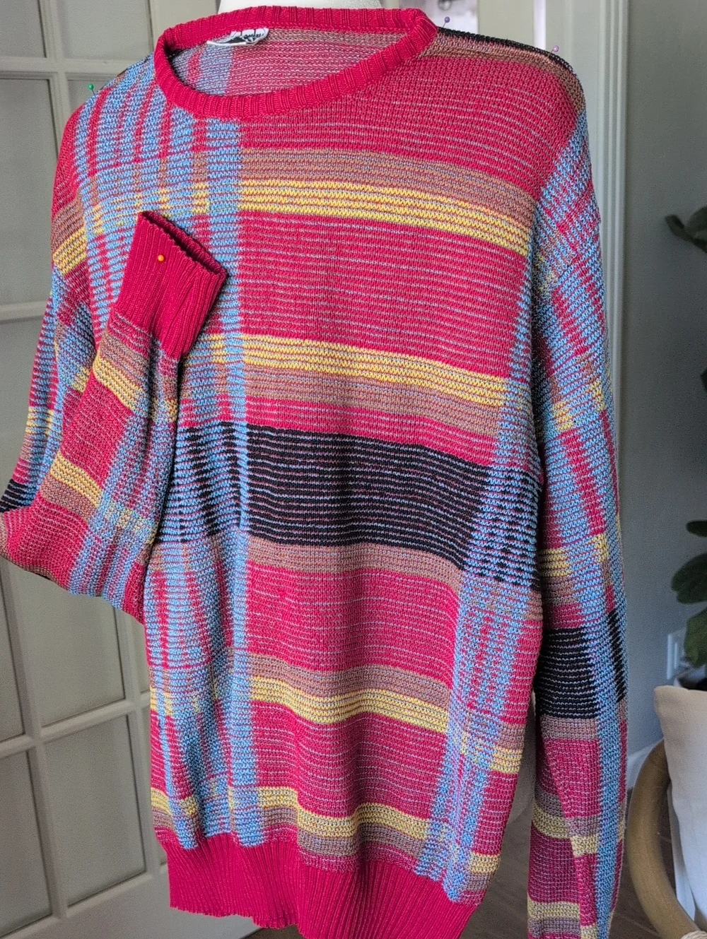 Vintage 90's Derby Men's Multicolor Stripe Plaid Knit Sweater Large